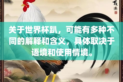 关于世界杯趴，可能有多种不同的解释和含义，具体取决于语境和使用情境。