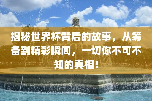 揭秘世界杯背后的故事，从筹备到精彩瞬间，一切你不可不知的真相！眉山市正发家政服务有限公司