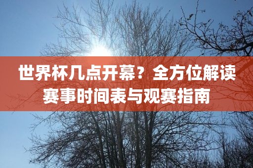 世界杯几点开幕？全方位解读赛事时间表与观赛指南