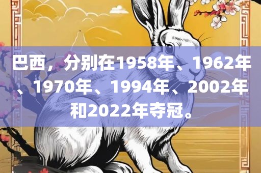 巴西，分别在1958年、1962年、1970年、1994年、2002年和2022年夺冠。