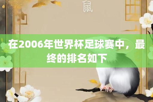 在2006年世界杯足球赛中，最终的排名如下眉山市正发家政服务有限公司