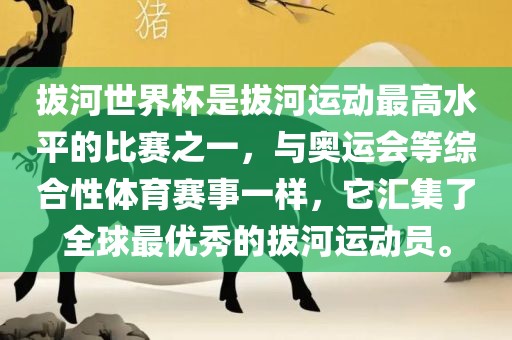 拔河世界杯是拔河运动最高水平的比赛之一，与奥运会等综合性体育赛事一样，它汇集了全球最优秀的拔河运动员。眉山市正发家政服务有限公司