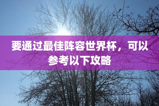 要通过最佳阵容世界杯，可以参考以下攻略