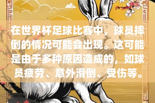 在世界杯足球比赛中，球员摔倒的情况可能会出现。这可能是由于多种原因造成的，如球员疲劳、意外滑倒、受伤等。眉山市正发家政服务有限公司